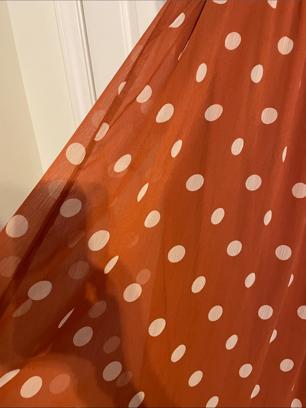 LC Lauren Conrad Rust & White Polka Dot Wrap Maxi Dress - Picture 3 of 3